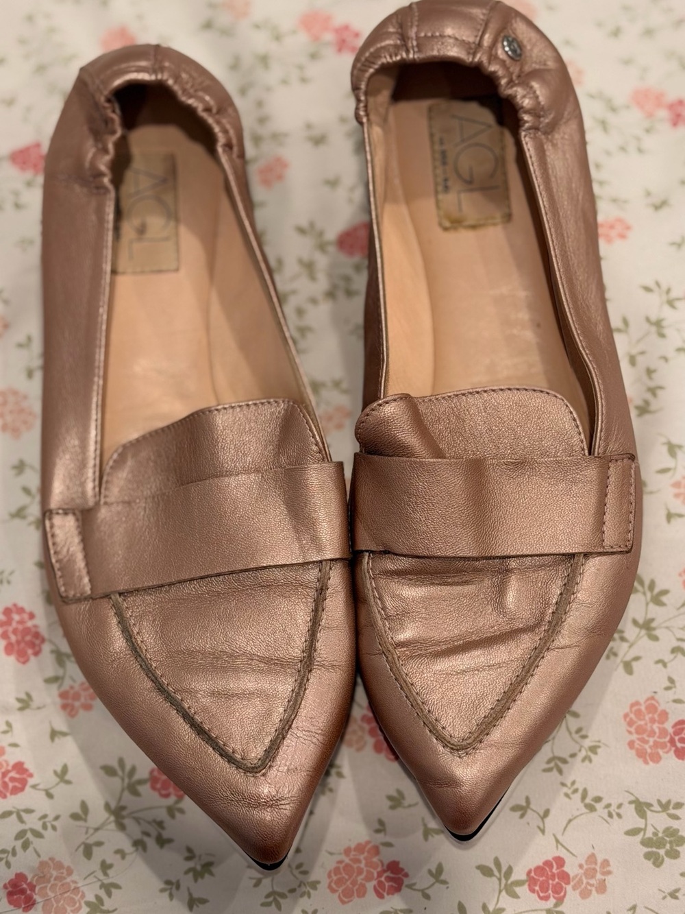 Agl Rose Gold Pointed Penny Loafers